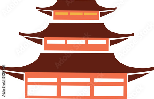 Traditional Japanese / Chinese Pagoda Temple Flat Illustration Fototapet