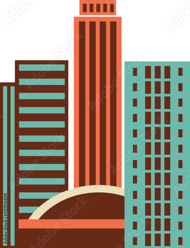 Modern Downtown Cityscape with Skyscrapers Flat Illustration