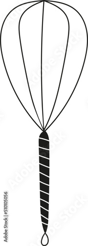 Black and White Wire Whisk / Egg Beater Line Art Illustration
