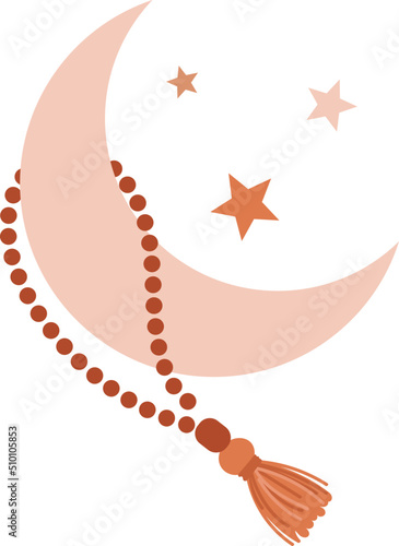 Crescent Moon with Rosary Prayer Beads Illustration