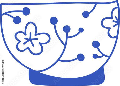 Hand Drawn Blue Porcelain Artisanal Bowl Illustration