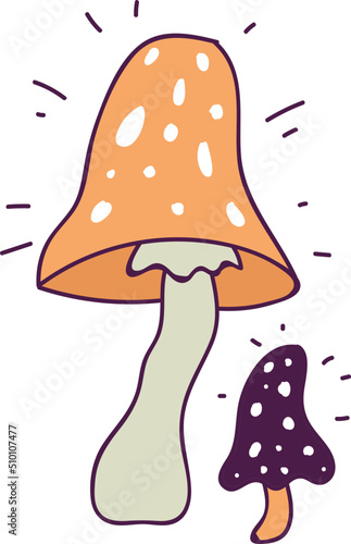 Hand Drawn Magic Amanita / Agaric Mushrooms Halloween Illustration