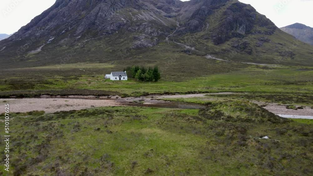 Lagangarbh Hut white house in Glencoe Scottish Highlands, Buachaille Etive Mor, Scotland UK Lagangarbh Hut white house in Glencoe Scottish Highlands, Buachaille Etive Mor, Scotland UK