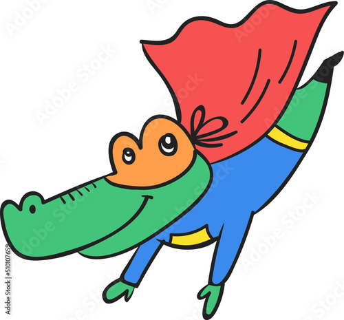 Cute Crocodile / Alligator Superhero Cartoon Character Illustration