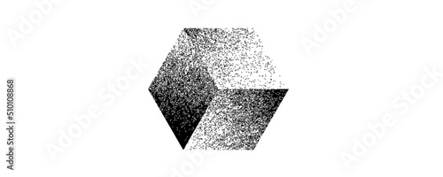 Noise destroyed cube logo . Trendy grainy shapes . Graph print texture .Spray effect .Grunge texture . Distressed element .vector hexagon.