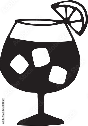 Cocktail Drink Ice Cubes Doodle Illustration