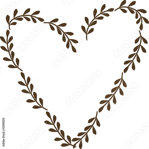 Brown Leaves Branches Heart Illustration
