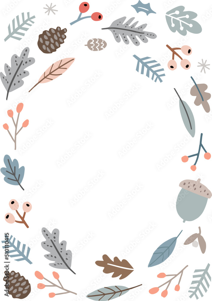 Fototapeta premium Pine Cones Acorns Berries Round Frame