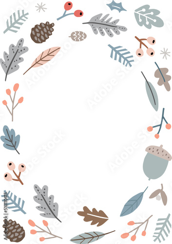 Pine Cones Acorns Berries Round Frame