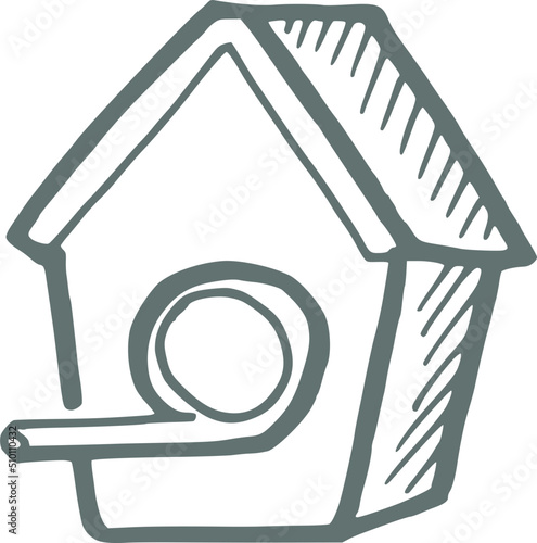 Green Wooden Birdhouse Doodle Illustration.
