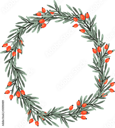 Olive Tree Branches Rose Hips Wreath Frame