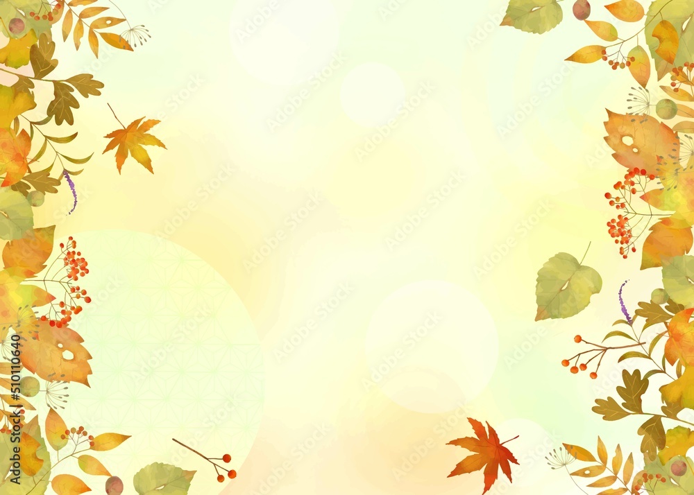 秋の紅葉した葉っぱのオシャレな北欧風ベクターフレームイラスト素材

