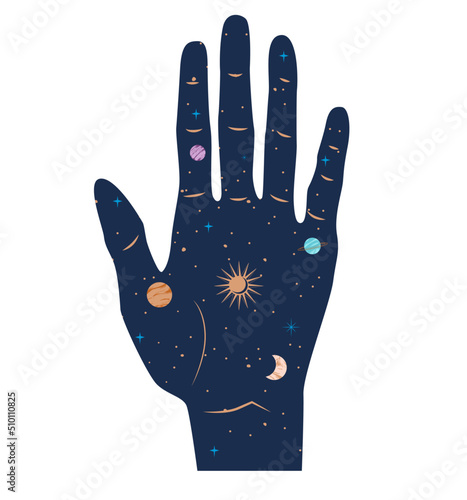 Space inside the human hand illustration