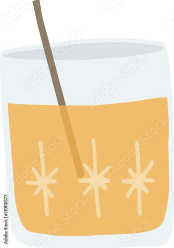 Orange Drink Glass Straw Illustration