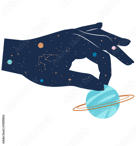 Human hand holds the planet illustration