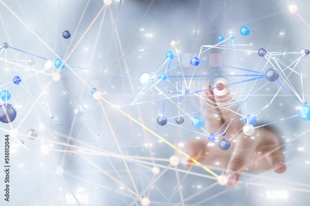 Global network. Blockchain. 3D illustration. Neural networks and artificial intelligence. Abstract Global network. Blockchain. 3D illustration. Neural networks and artificial intelligence. Abstract
