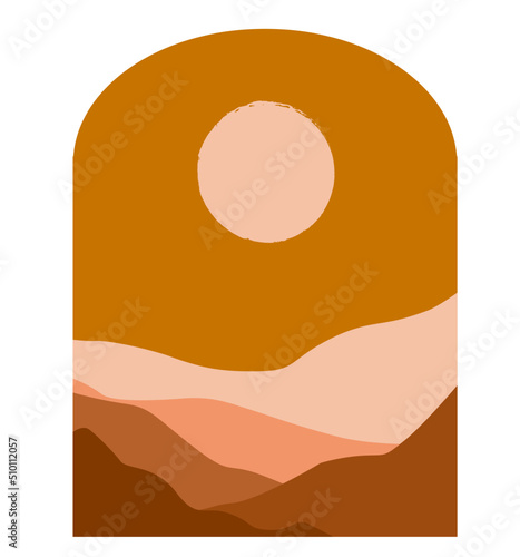 Abstract Landscape view, mountain and sun illustration