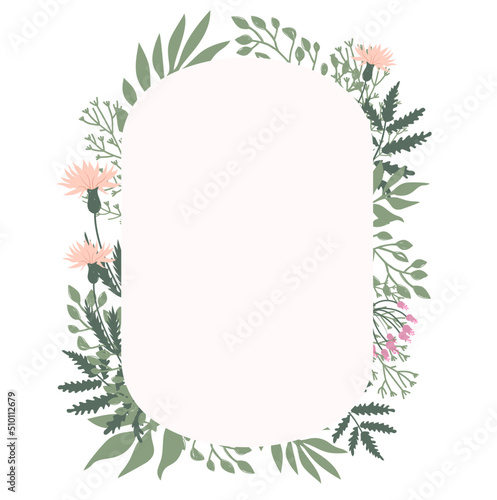 Spring wreath with flowers and leaves badge