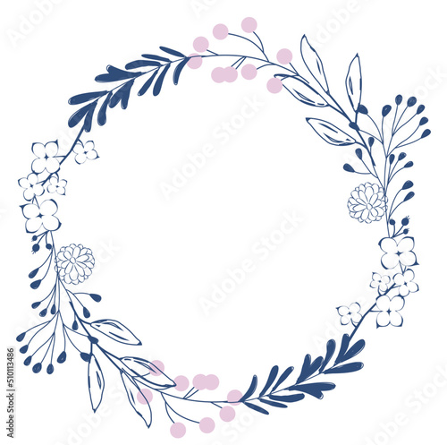 Winter wreath with flowers and leaves frame