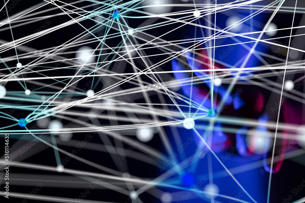 Global network. Blockchain. 3D illustration. Neural networks and artificial intelligence. Abstract Global network. Blockchain. 3D illustration. Neural networks and artificial intelligence. Abstract