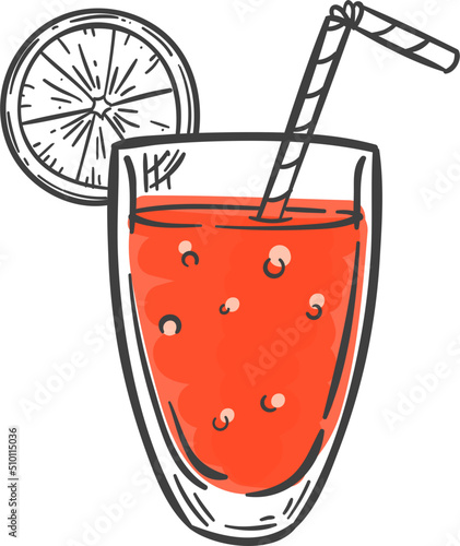 Sketch summer red drink with lemon