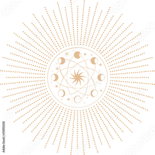 Sun symbol with moon orbits