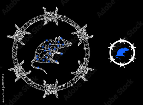 Mesh net rat arrest frame icon with light spots. Illuminated vector constellation is created from rat arrest pictogram. Vector frame mesh rat arrest icon.