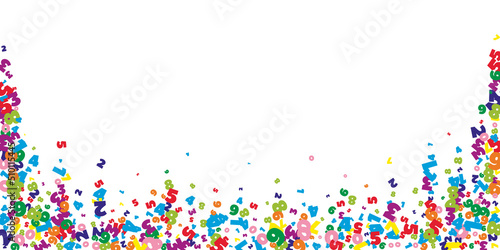 Falling bright numbers. Math study concept with flying digits. Creative back to school mathematics banner on white background. Falling numbers vector illustration.