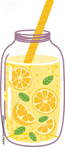Lemon drink with mint in glass jug