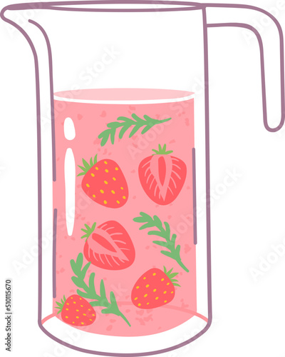 Strawberry drink with mint leaves in glass jug