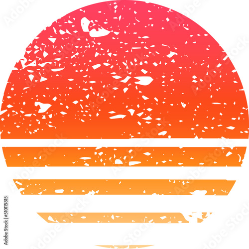 Retro striped sunset prints in circle shape