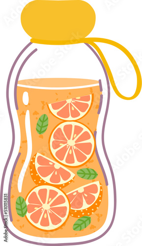 Orange juice with mint in glass bottle