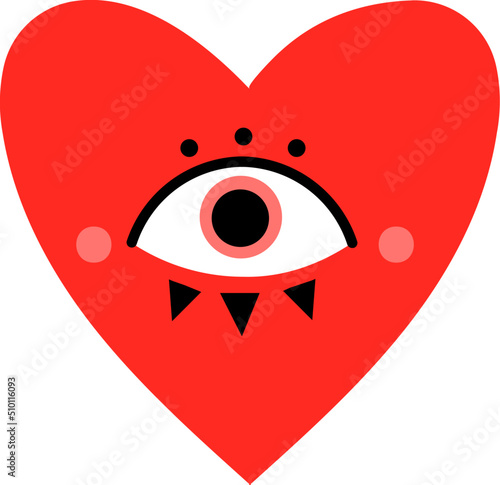 Cartoon red heart character with open eye