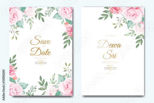 Beautiful hand drawing wedding invitation floral design 