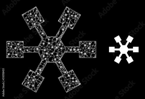 Net mesh square links frame icon with lightspots. Illuminated vector model is created from square links glyph. Vector frame mesh square links icon.