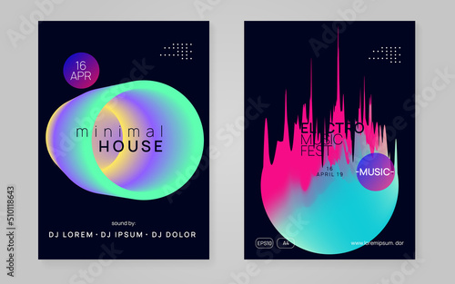 Music Flyer. Wavy Sound Event. Wave Glitch For Brochure. Trance And Carnival Design. Creative Background For Invitation Vector. Rainbow Music Flyer