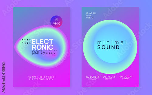 House Party. Bright Sound Banner. Modern Art For Brochure. Techno And Exhibition Vector. Elegant Background For Cover Design. Purple And Turquoise House Party