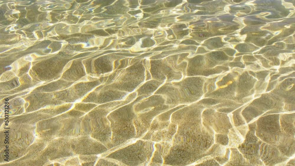 Background of water surface with copy space for commercial footage RED camera. Top down closeup view of pure transparent sea water texture. Slow motion of sun rays reflecting from clear water surface Background of water surface with copy space for commercial footage RED camera. Top down closeup view of pure transparent sea water texture. Slow motion of sun rays reflecting from clear water surface