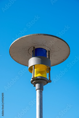 blue yellow lamp post with the same colors as Ukraine's flag