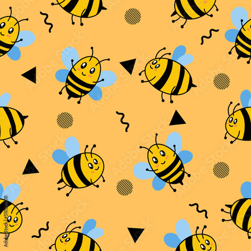 cute cute little bee animal seamless pattern black object wallpaper with design orange. © morspective