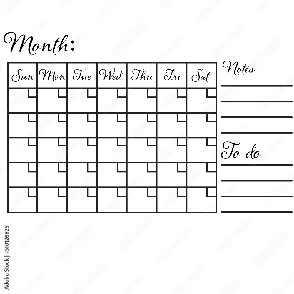 calendar svg, printable calendar, monthly calendar svg, Calendar with