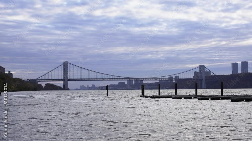 George Washington Bridge in crossing from Manhattan to New Jersey. Hudson River. George Washington Bridge in crossing from Manhattan to New Jersey. Hudson River.