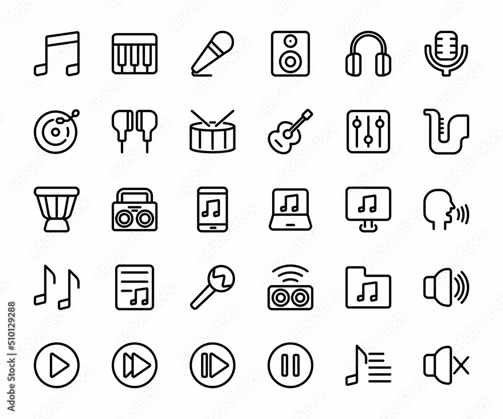 music icon set in the outline icon music icon set in the outline icon