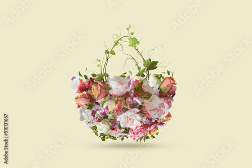 Fresh flowers arranged in shape of protective helmet photo