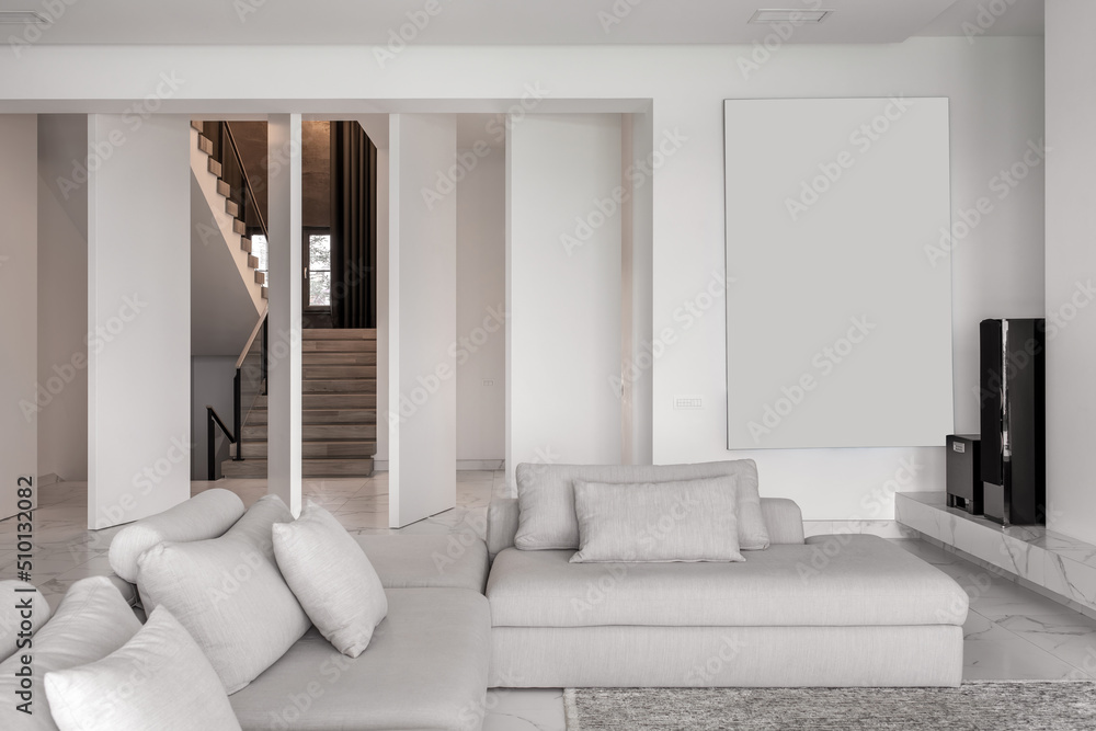 Interior of modern house with white walls Stock Photo | Adobe Stock