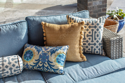 Cozy Pillows on Outdoor Couch photo