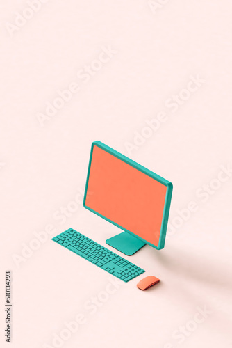 A personal compter on a pink background. 3d render photo