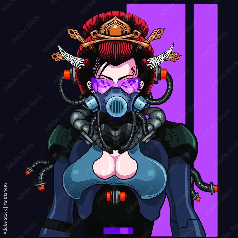 geisha samurai cyborg logo cartoon in vector geisha samurai cyborg logo cartoon in vector