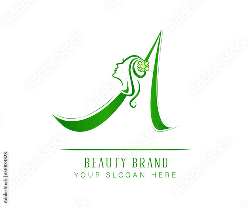 Initial letter A with women female face for beauty spa treatment, cosmetic Salon and natural skin care bussiness logo concept template
