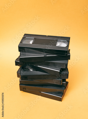 Stack Of Classic Retro VHS Videotape Cassette photo